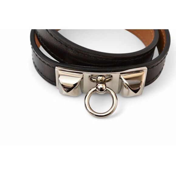 Hermes Bangle Bracelet Hermes Rival Doubletour Black Silver XS Size - Picture 3 of 8